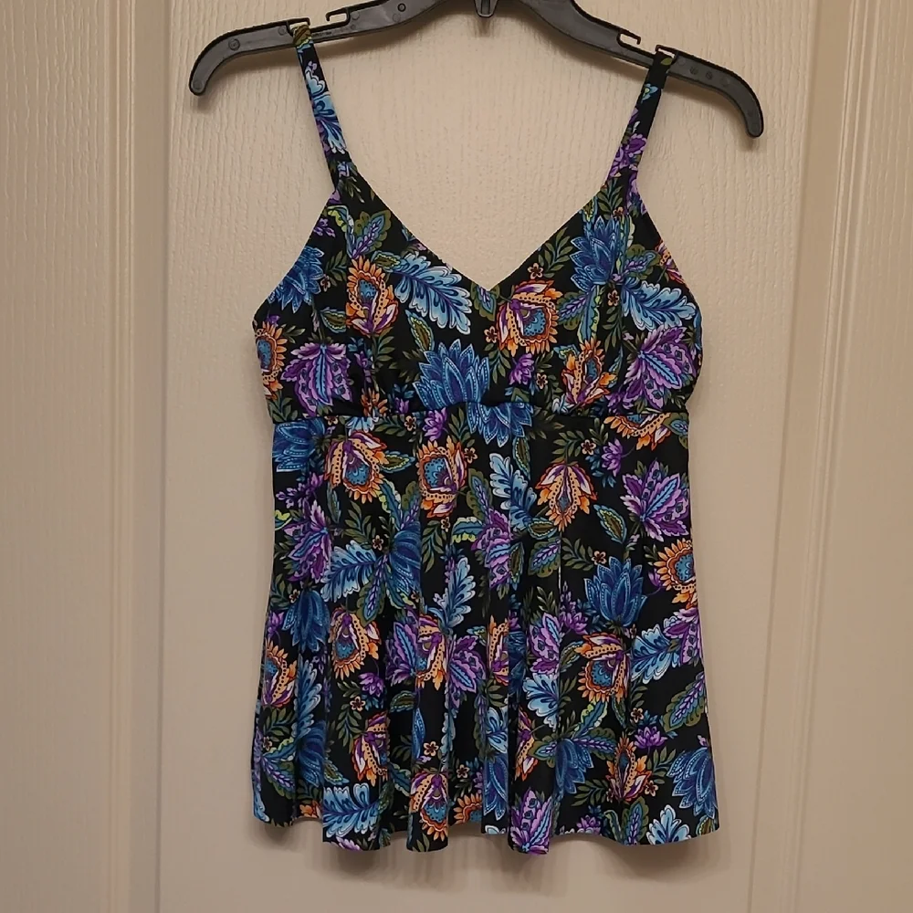 SWIM SOLUTIONS Women's Floral Swimsuit Top Tankini Size 12